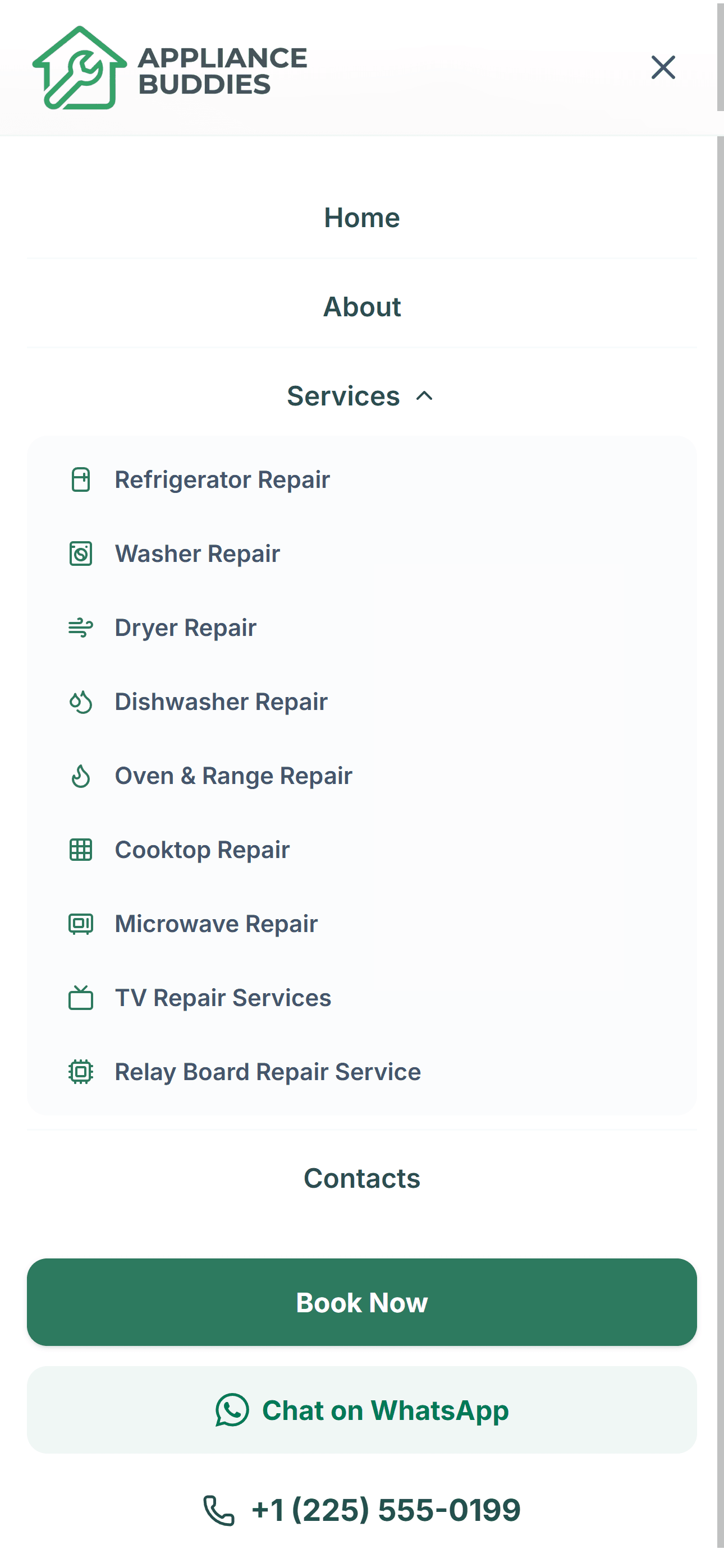 Expanded navigation menu on a mobile device