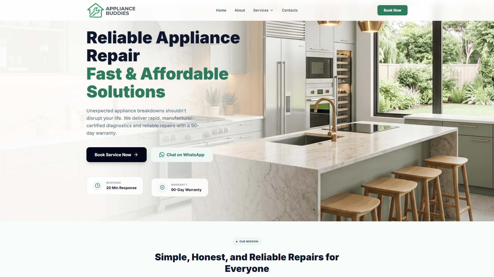 Главная страница сайта Appliance Buddies (десктопная версия)