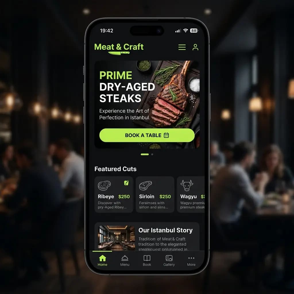 Интерфейс мобильной версии Meat & Craft Steakhouse